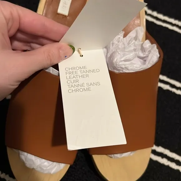 H&amp;M Brown and Tan Clogs Studded Wood Leather Heeled Sandals