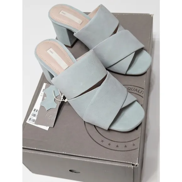 H&amp;M Premium Collection Suede Leather Open Toe Mid Heel Mules Women's Size 5.5