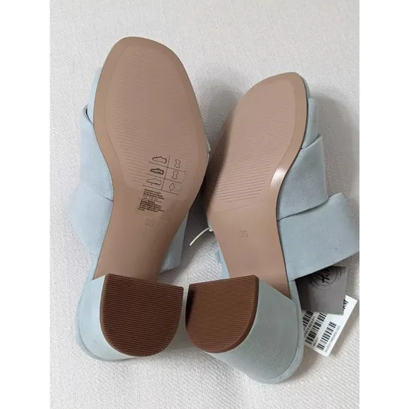 H&amp;M Premium Collection Suede Leather Open Toe Mid Heel Mules Women's Size 5.5