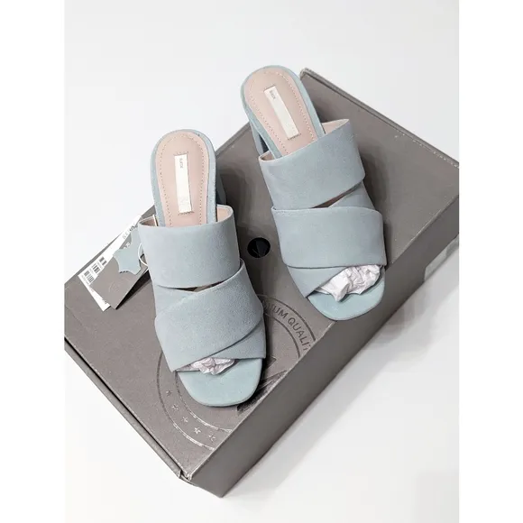 H&amp;M Premium Collection Suede Leather Open Toe Mid Heel Mules Women's Size 5.5
