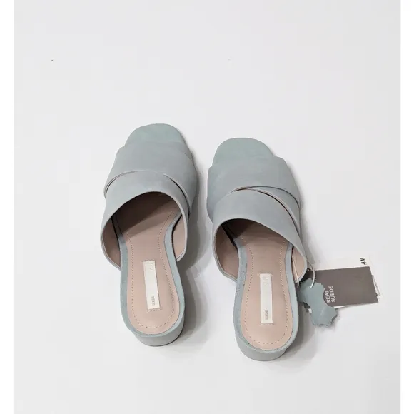 H&amp;M Premium Collection Suede Leather Open Toe Mid Heel Mules Women's Size 5.5