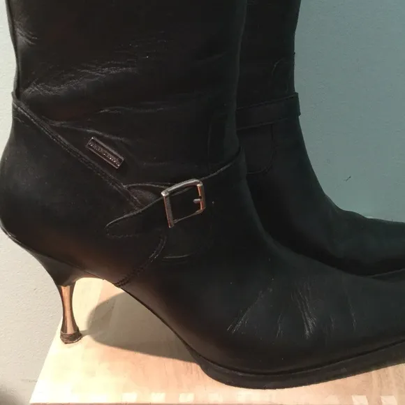 Harley Davidson blk leather stiletto midcalf boot