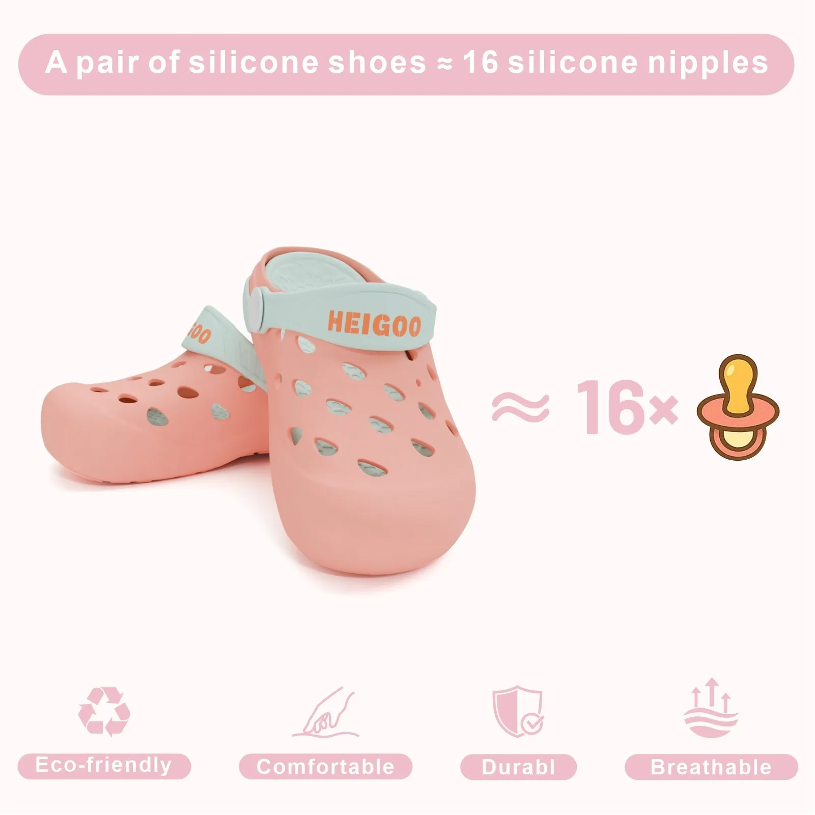 HEIGOO Kids Silicone Clogs – Non-Slip, Safe, Soft & Comfy – Pink