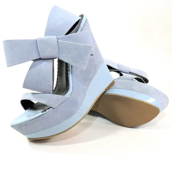 HELOISE 🇮🇹 WOMEN'S BLUE SUEDE WEDGE COMFORT SUMMER MULES