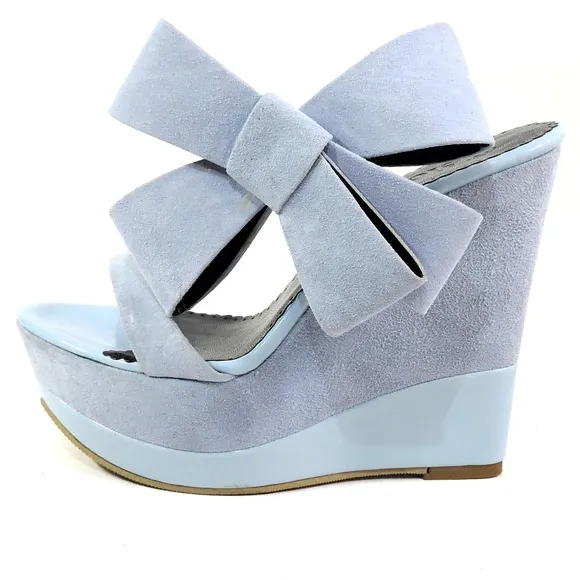 HELOISE 🇮🇹 WOMEN'S BLUE SUEDE WEDGE COMFORT SUMMER MULES