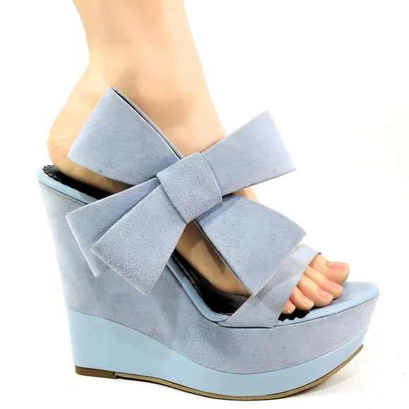 HELOISE 🇮🇹 WOMEN'S BLUE SUEDE WEDGE COMFORT SUMMER MULES
