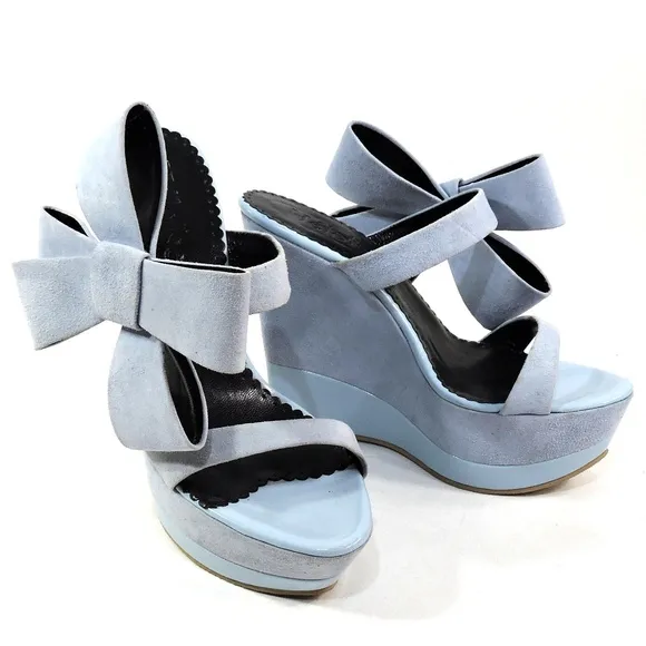 HELOISE 🇮🇹 WOMEN'S BLUE SUEDE WEDGE COMFORT SUMMER MULES