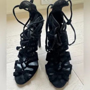 Hermes Black Stiletto Heels with Strappy Design