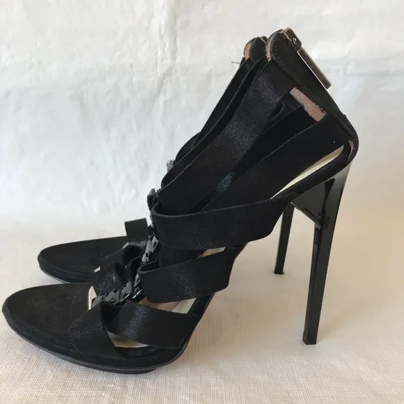 Herve Leger Black Strappy Bejeweled High Heels
