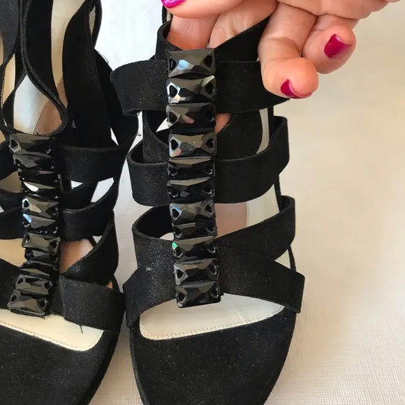 Herve Leger Black Strappy Bejeweled High Heels