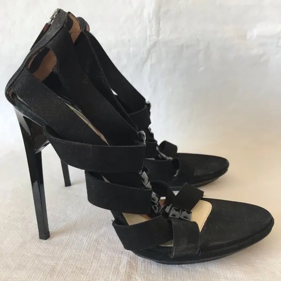 Herve Leger Black Strappy Bejeweled High Heels