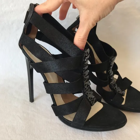 Herve Leger Black Strappy Bejeweled High Heels