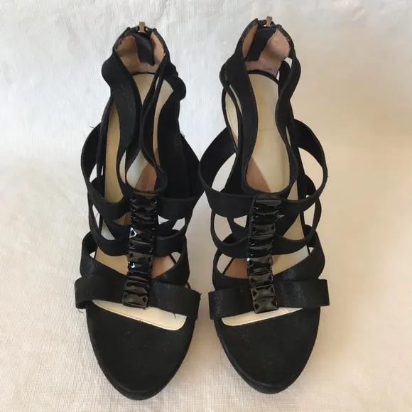 Herve Leger Black Strappy Bejeweled High Heels