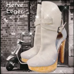 HERVE LEGER LUXURY LEATHER STRAPPY HIGH HEEL ANKLE BOOTS/ BOOTIES-9- 🍁🔥
