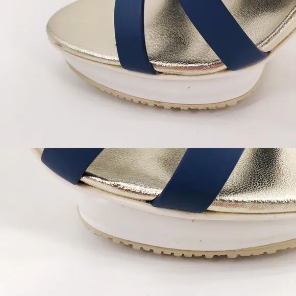 Hogan Pantone Blue Strappy Platform Heels Sz 5.5