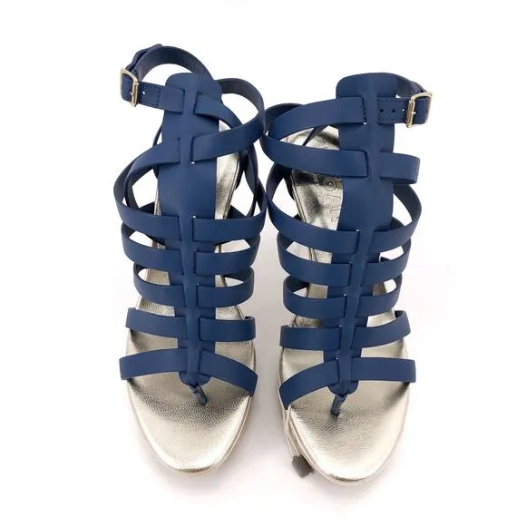 Hogan Pantone Blue Strappy Platform Heels Sz 5.5