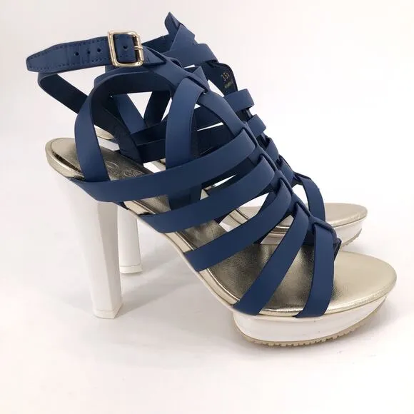 Hogan Pantone Blue Strappy Platform Heels Sz 5.5