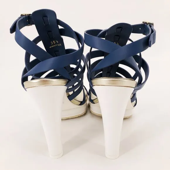 Hogan Pantone Blue Strappy Platform Heels Sz 5.5