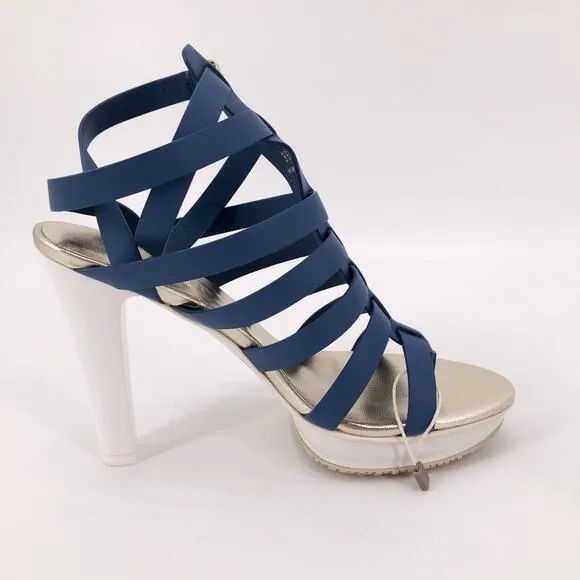 Hogan Pantone Blue Strappy Platform Heels Sz 5.5