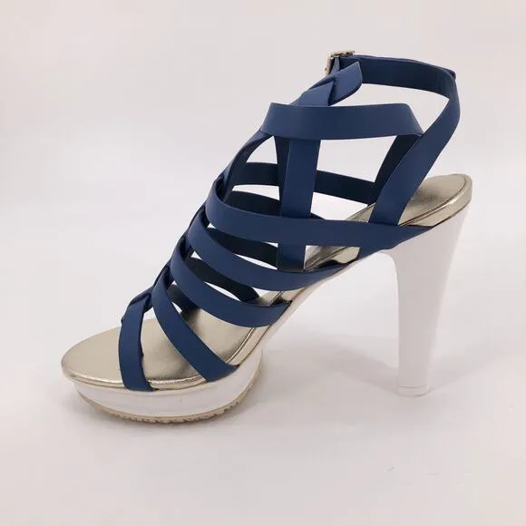 Hogan Pantone Blue Strappy Platform Heels Sz 5.5