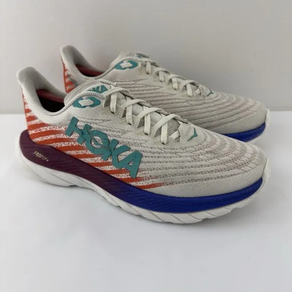 Hoka One One Mach 5 White Red Blue Running Shoes Men's Size 9.5D