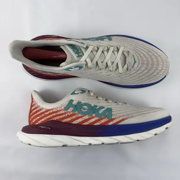 Hoka One One Mach 5 White Red Blue Running Shoes Men's Size 9.5D