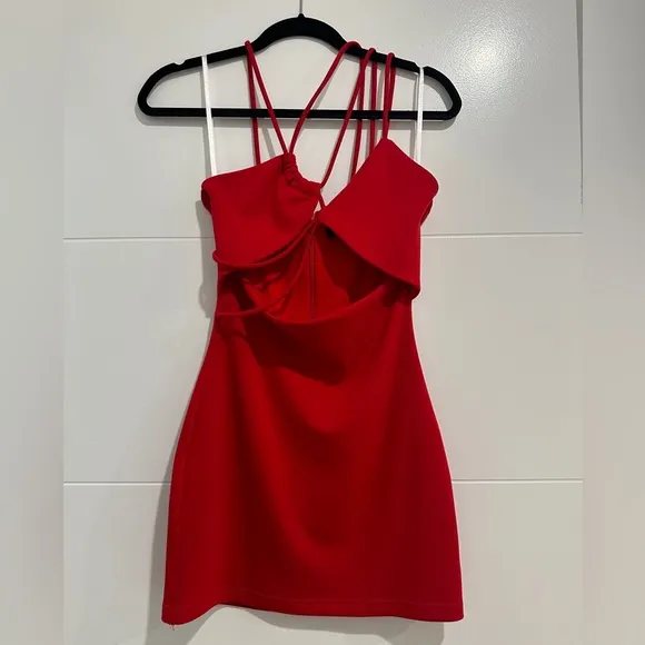H:ours Revolve Tasha Cherry Red Cut-Out Mini DressBold Strappy Design Holiday S