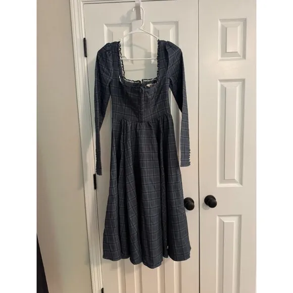 House of CB DELIA BLUE TARTAN MIDI DRESS NWOT