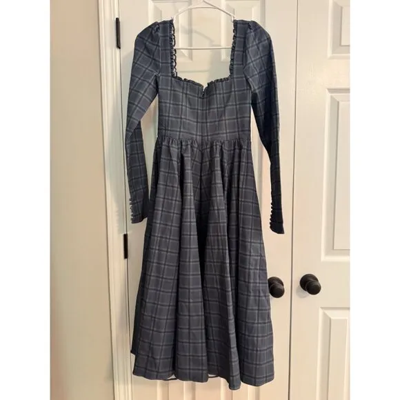 House of CB DELIA BLUE TARTAN MIDI DRESS NWOT