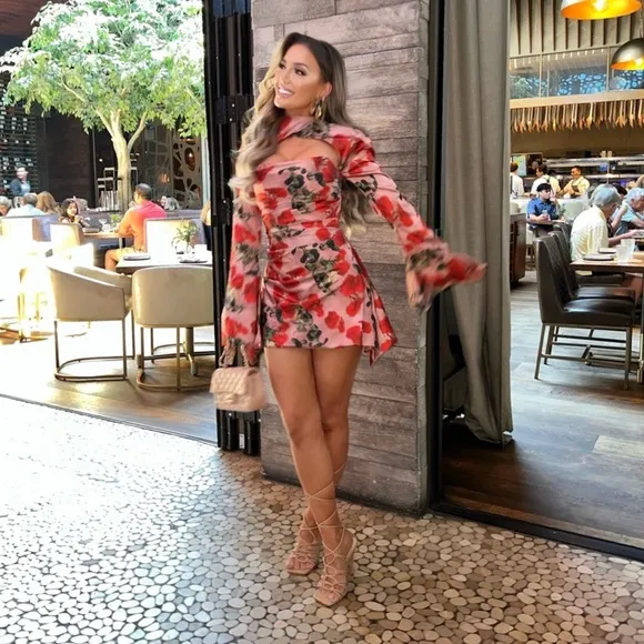 HOUSE OF CB 'Toira' Rose Print Draped Corset Dress /Size S