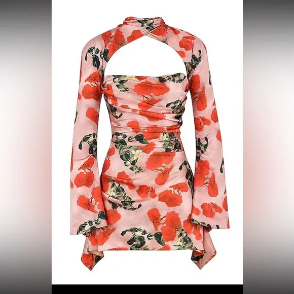 HOUSE OF CB 'Toira' Rose Print Draped Corset Dress /Size S