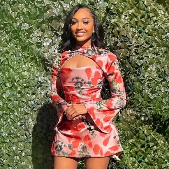 HOUSE OF CB 'Toira' Rose Print Draped Corset Dress /Size S
