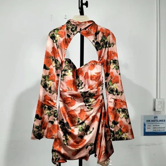 HOUSE OF CB 'Toira' Rose Print Draped Corset Dress /Size S