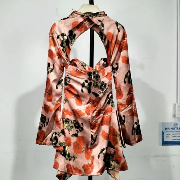 HOUSE OF CB 'Toira' Rose Print Draped Corset Dress /Size S
