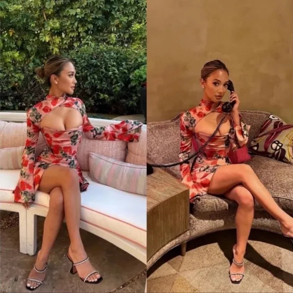 HOUSE OF CB 'Toira' Rose Print Draped Corset Dress /Size S
