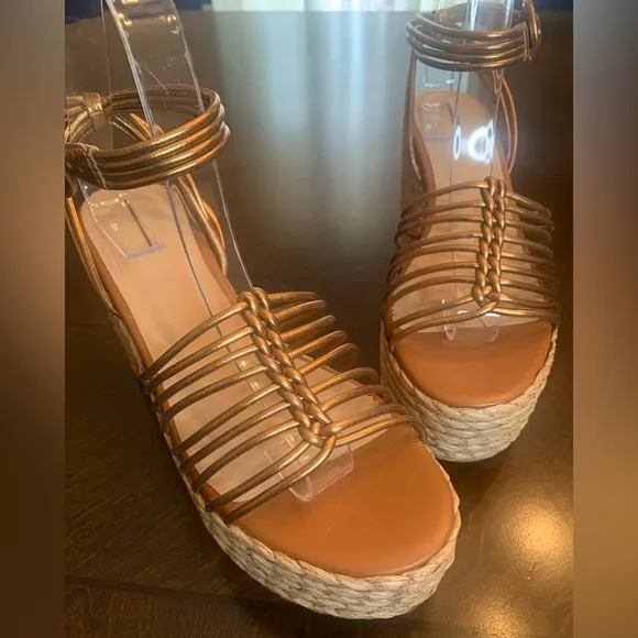 💫HP‼️💫 NIB ANTHROPOLOGIE Maeve Raffia Platform Heels in Bronze, Size 38 (US 7.5)