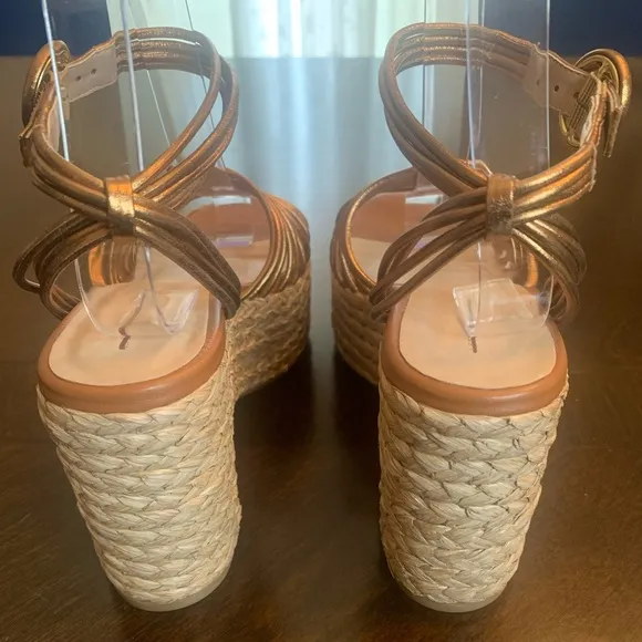 💫HP‼️💫 NIB ANTHROPOLOGIE Maeve Raffia Platform Heels in Bronze, Size 38 (US 7.5)