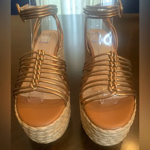 💫HP‼️💫 NIB ANTHROPOLOGIE Maeve Raffia Platform Heels in Bronze, Size 38 (US 7.5)