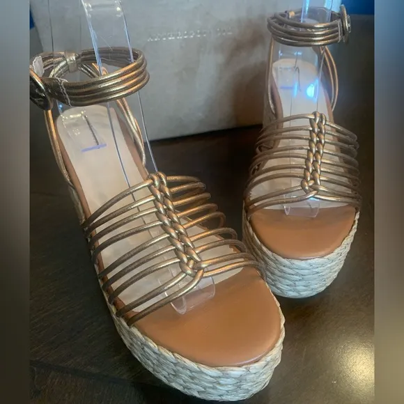 💫HP‼️💫 NIB ANTHROPOLOGIE Maeve Raffia Platform Heels in Bronze, Size 38 (US 7.5)