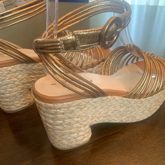 💫HP‼️💫 NIB ANTHROPOLOGIE Maeve Raffia Platform Heels in Bronze, Size 38 (US 7.5)