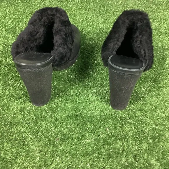 Hunter Bruson Black Shearling Heeled Clogs 9