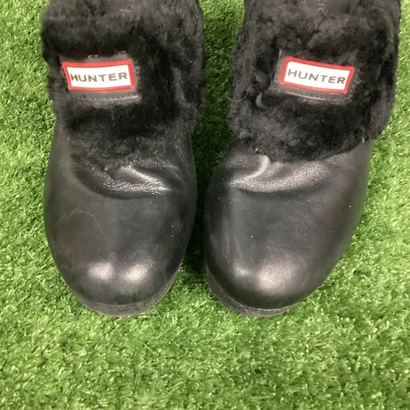 Hunter Bruson Black Shearling Heeled Clogs 9