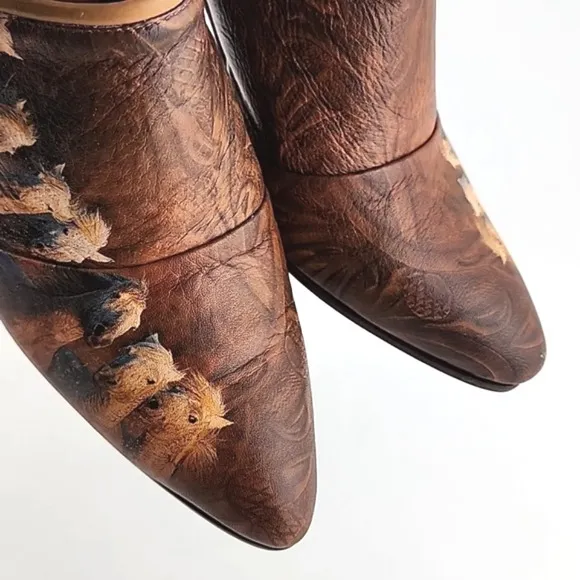 Icon Women's Leather Tan Wearable Art Western Horses Heeled Mules Shoes Size 7