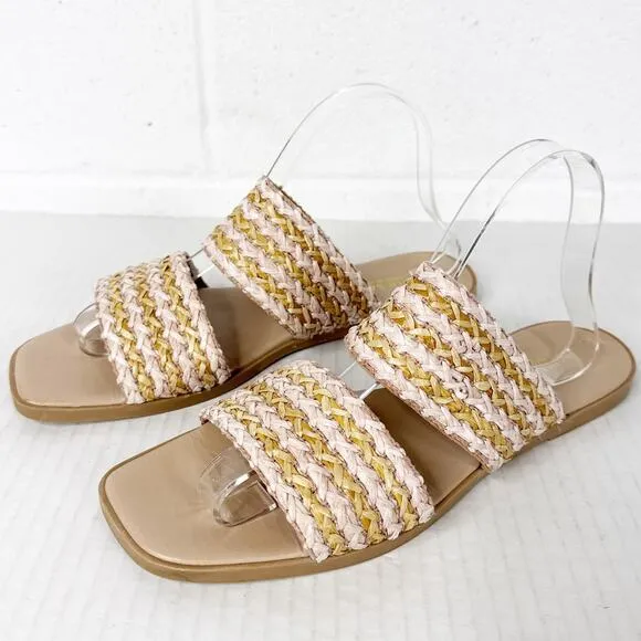 Ilaria Sartori Woven Raffia Sandals Size 9 Made in Italy Boho Chic Summer Slides