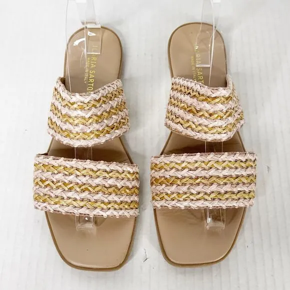 Ilaria Sartori Woven Raffia Sandals Size 9 Made in Italy Boho Chic Summer Slides