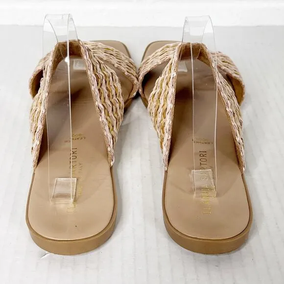 Ilaria Sartori Woven Raffia Sandals Size 9 Made in Italy Boho Chic Summer Slides