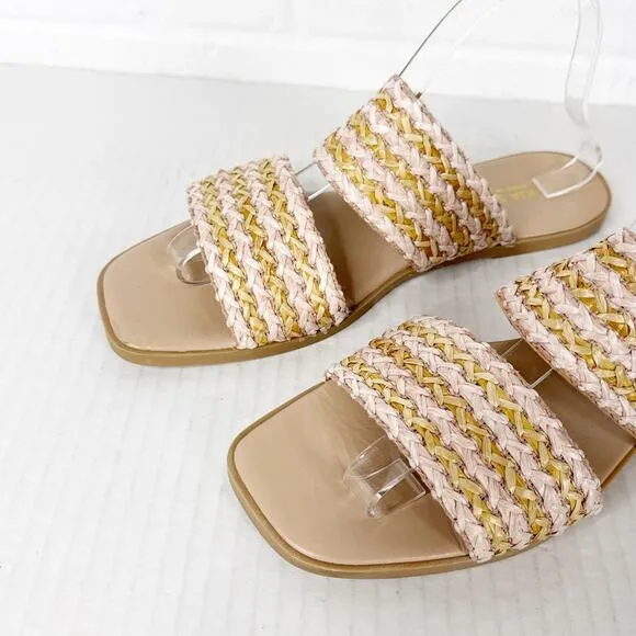 Ilaria Sartori Woven Raffia Sandals Size 9 Made in Italy Boho Chic Summer Slides