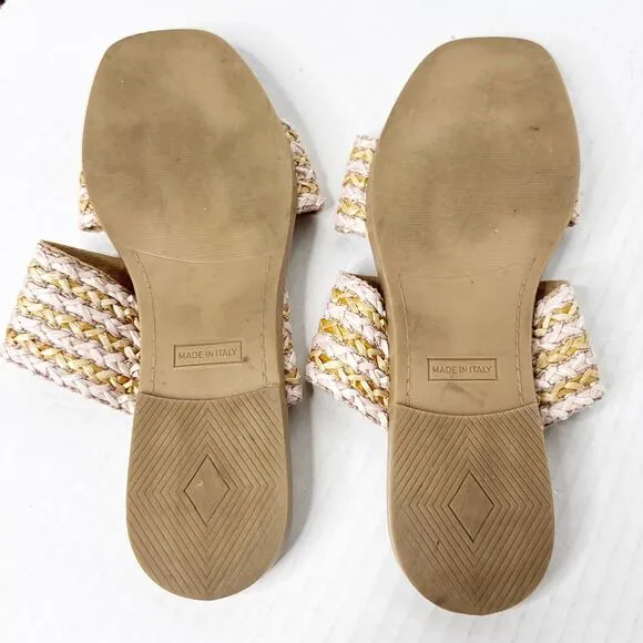 Ilaria Sartori Woven Raffia Sandals Size 9 Made in Italy Boho Chic Summer Slides