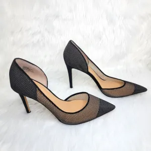 INC International Concepts black mesh pointed toe stiletto heels.