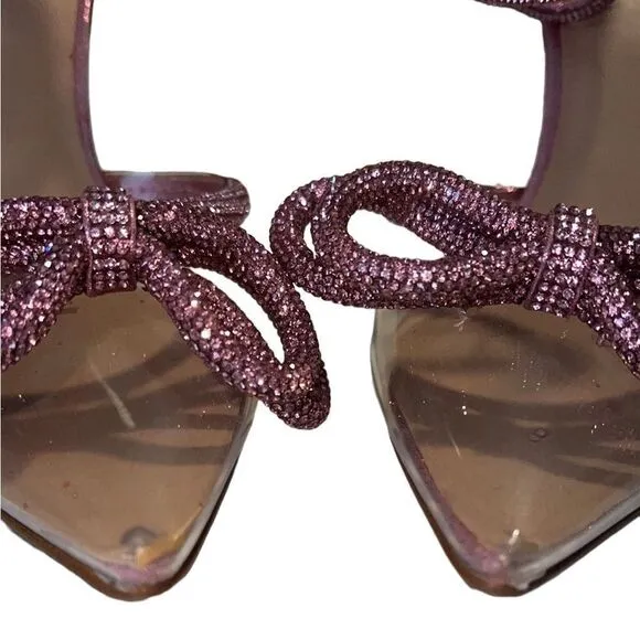 INC Rhinestone Laynea Pink Bow Double Ankle Strap Stiletto Heels Size 7
